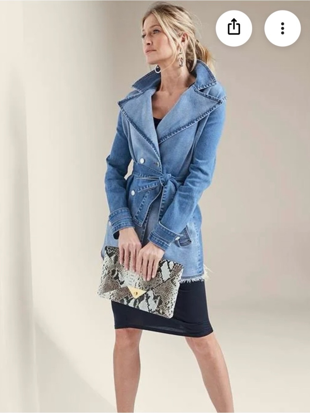 VENUS Light Blue Ombre Denim Stretchy Belted Trench Jacket